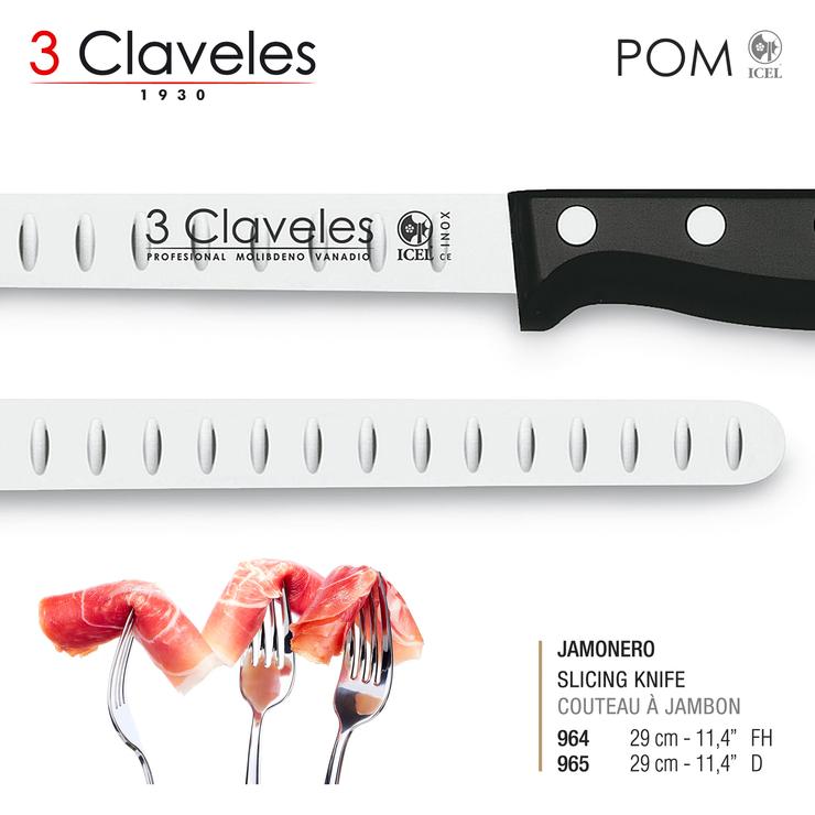 3 Claveles POM 964 Cuchillo jamonero/salmonero alveolado