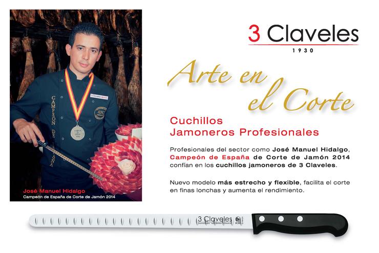 3 Claveles 1131 Cuchillo Jamonero 30 cm 12 Uniblock