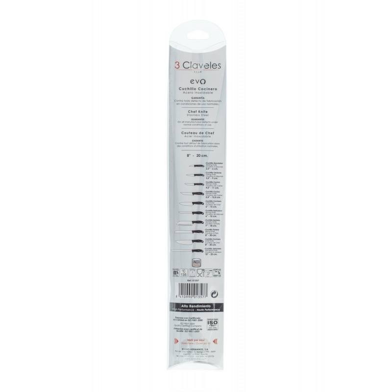 3 CLAVELES Coltello Da Cucina Domvs 25 Cm - Acciaio Inox, Lama Larga, Nero